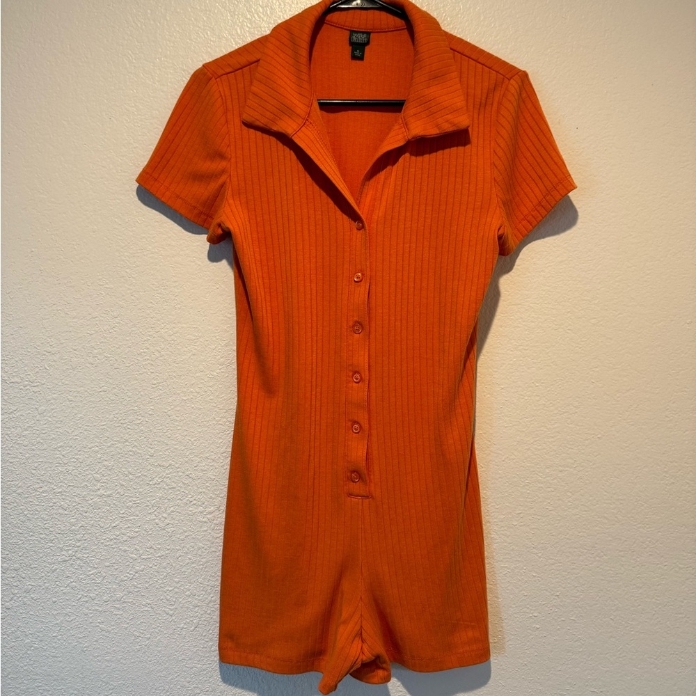 Orange Button Up Short Sleeve Romper